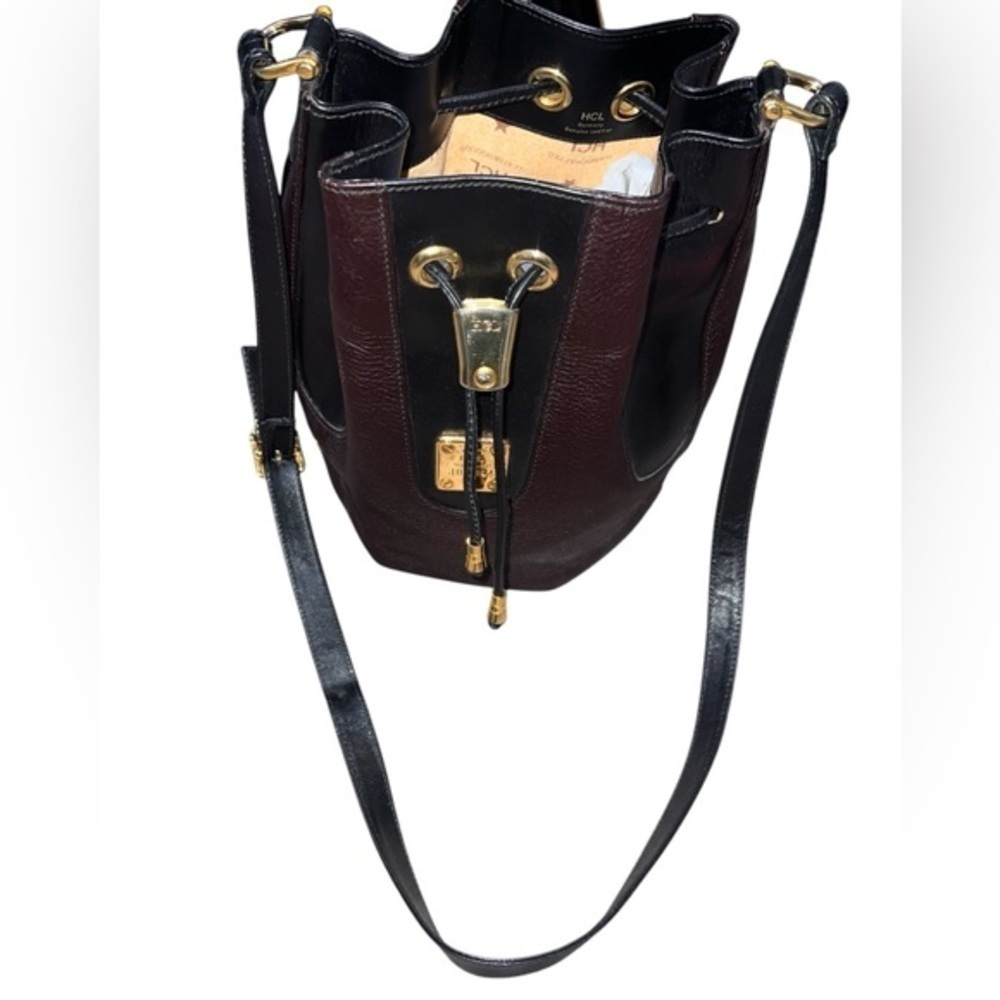 Like New Vintage Handcrafted Leather Goods Brown Leather Drawstring Bucket Bag - Picture 2 of 11